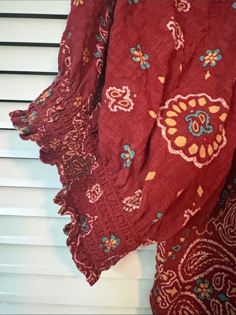 Natural Life Bandana Rust-Red Peasant Top Size Medium - Picture 5 of 10